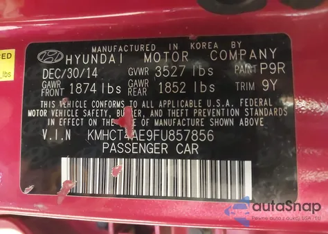 2015 Hyundai Accent Gls z USA, uszkodzony, nr VIN KMHCT4AE9FU857856